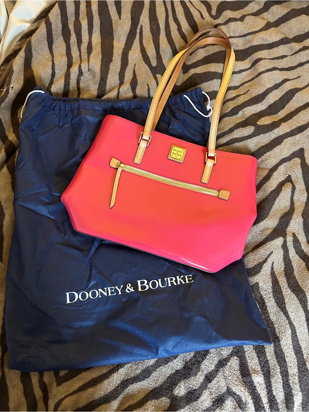 Dooney & Bourke Bright Pink Tote with Tan Leather Handles
